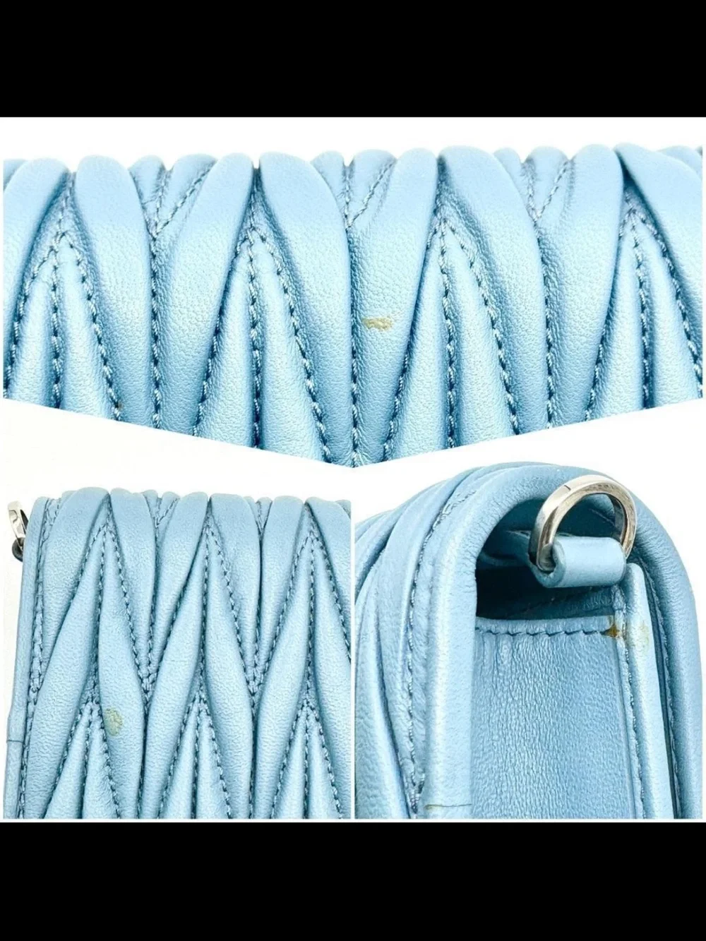 Miu Miu Light Blue Quilted Shoulder Bag with Tassel